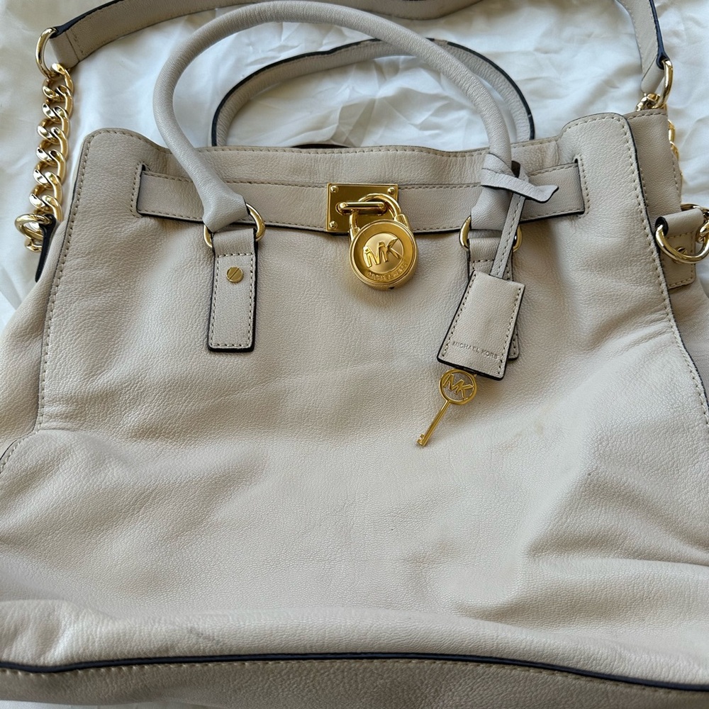 Michael Kors Hamilton Ivory Satchel with Gold Accents
